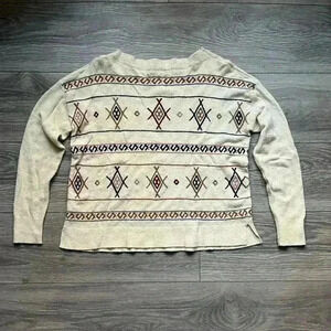 Madewell Geometric Embroidered Pattern Cotton Blend Cozy Cream Sweater Womens XS